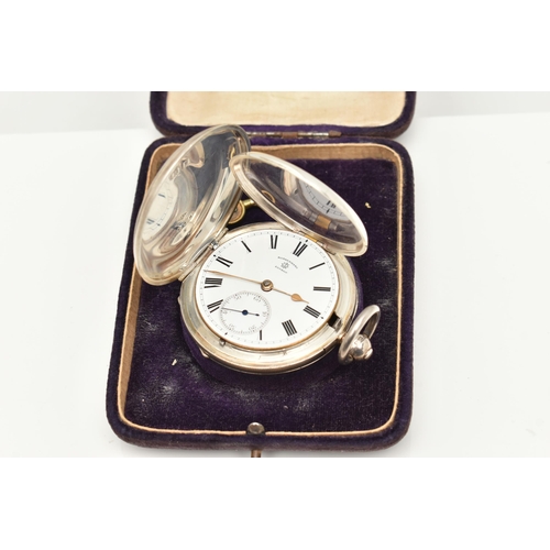 504 - A SILVER 'ROTHERHAMS' FULL HUNTER POCKET WATCH, key wound movement, round white dial signed 'Rotherh... 