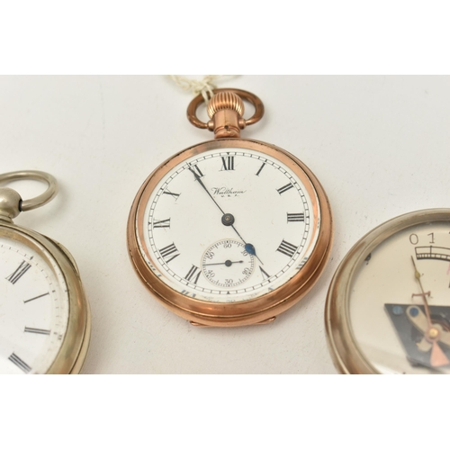 506 - AN ASSORTMENT OF POCKET WATCHES, to include a rolled gold hand wound movement 'Waltham U.S.A' open f... 