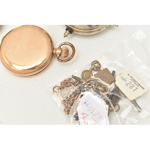 506 - AN ASSORTMENT OF POCKET WATCHES, to include a rolled gold hand wound movement 'Waltham U.S.A' open f... 