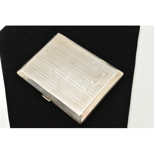 532 - AN EARLY 20TH CENTURY SILVER CIGARETTE CASE, of a rectangular form, engine turned pattern with engra... 