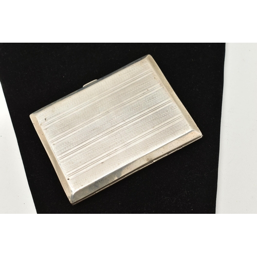 532 - AN EARLY 20TH CENTURY SILVER CIGARETTE CASE, of a rectangular form, engine turned pattern with engra... 