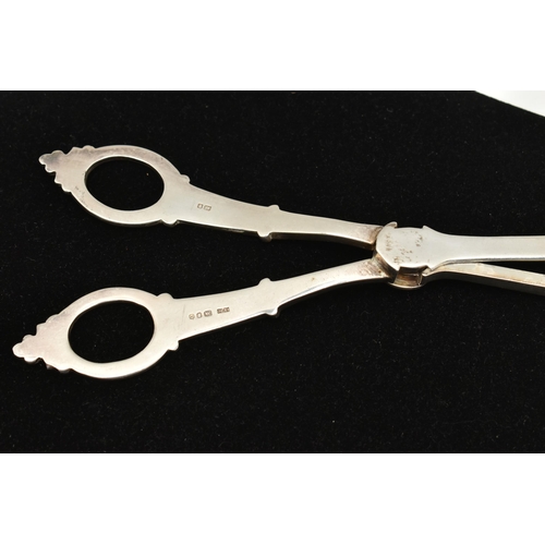 536 - A PAIR OF GRAPE SCISSORS, the handles with textured floral detail, hallmarked sterling silver London... 