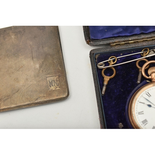 540 - TWO SILVER CIGARETTE CASES AND TWO POCKET WATCHES, two silver cigarettes cases with engine turned pa... 