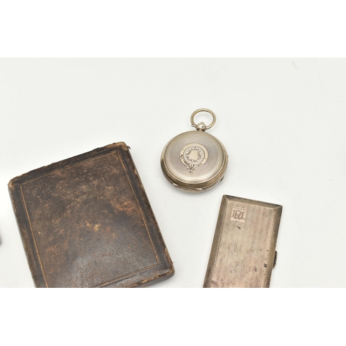 540 - TWO SILVER CIGARETTE CASES AND TWO POCKET WATCHES, two silver cigarettes cases with engine turned pa... 