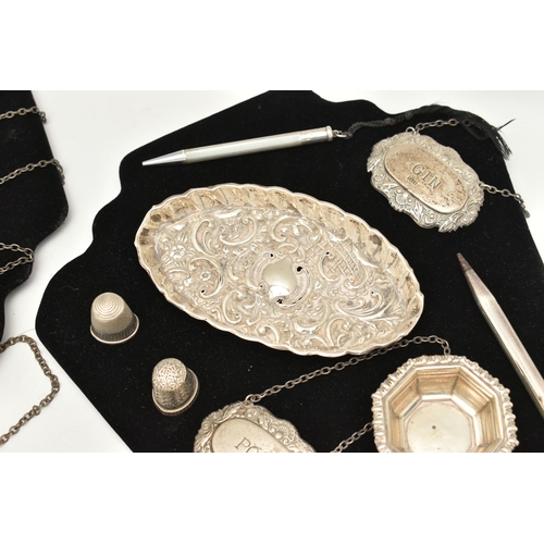 541 - ASSORTED SILVER ITEMS, to include a vanity hair brush and hand held mirror, embossed with a foliate ... 