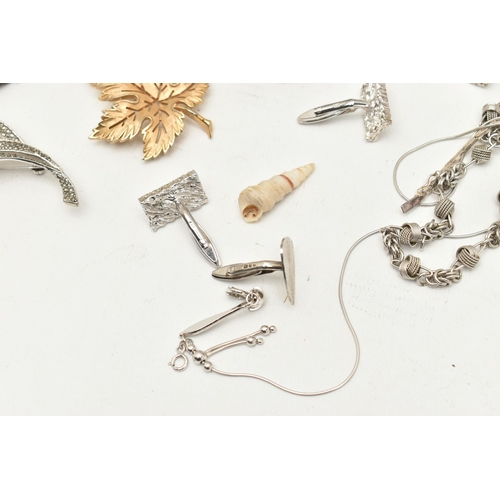 542 - A COLLECTION OF SILVER, WHITE METAL AND COSTUME JEWELLERY, to include a white metal bracelet stamped... 