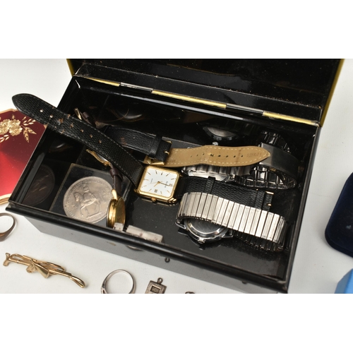 548 - A BOX OF ASSORTED ITEMS, to include a 'Georg Jensen' silver St. Christopher pendant, hallmarked Lond... 