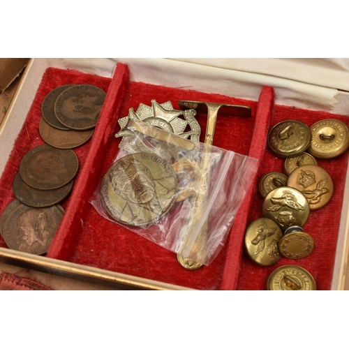 551 - A BOX OF ASSORTED ITEMS, to include a large quantity of pin badges some including military, Disney, ... 