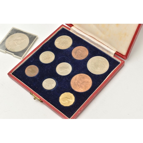 562 - A CASED SET OF COINS, TOGETHER WITH A COMMEMORATIVE COIN, a cased set of nine coins, together with a... 