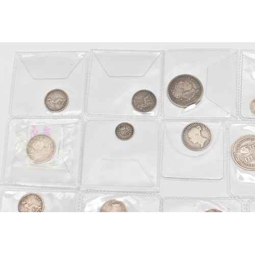 575 - A PARCEL OF SILVER COINS, to include George II Shilling 1758, George III Shilling and Sixpence 1816,... 