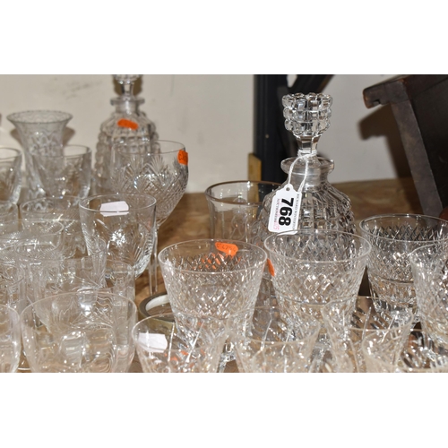 768 - A GROUP OF CUT CRYSTAL AND GLASSWARE, comprising five Brierley Crystal 'Stratford' pattern wine glas... 