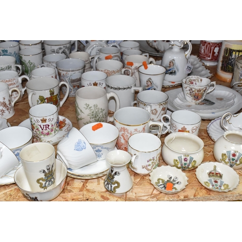 772 - A LARGE QUANTITY OF QUEEN VICTORIA COMMEMORATIVE PORCELAIN, comprising W.H Goss trinket dishes, bud ... 