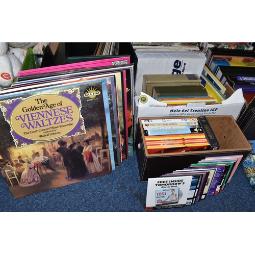 776 - SIX BOXES AND LOOSE BOOKS, L.P RECORDS AND VIDEO CASSETTES, approximately thirty L.P records, artist... 