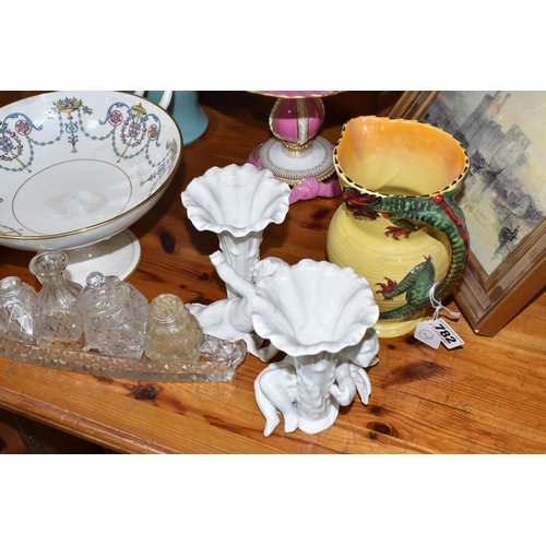 782 - A GROUP OF MISCELLANEOUS VINTAGE ITEMS, comprising a Burleigh Ware dragon vase/jug, makers mark on t... 