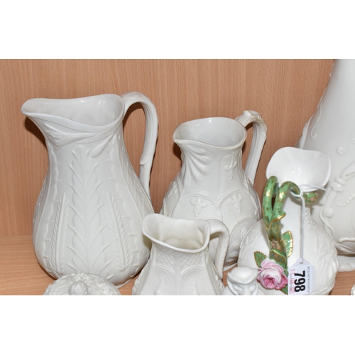 798 - A COLLECTION OF PARIAN WARE JUGS, ETC, comprising a Samuel Alcock nineteenth century jug, moulded wi... 