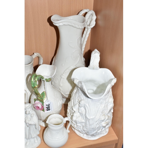 798 - A COLLECTION OF PARIAN WARE JUGS, ETC, comprising a Samuel Alcock nineteenth century jug, moulded wi... 