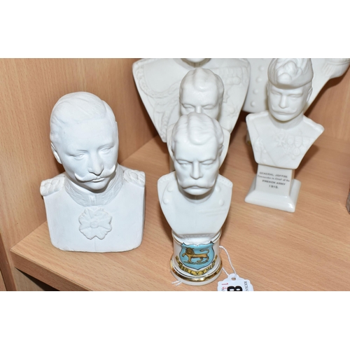 815 - SIX CRESTED WARE PARIAN AND CHALKWARE BUSTS, comprising Shelley 'General Joffre, Commander-in-Chief ... 