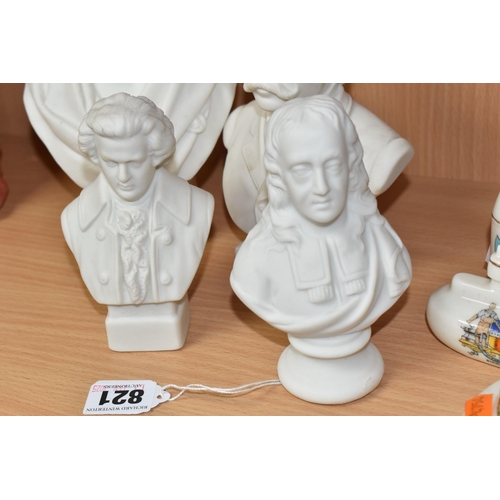 821 - FOUR PARIAN BUSTS, comprising Sir Walter Scott, marked 'R & L', height 19cm (hairline, two small chi... 