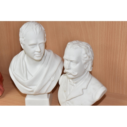 821 - FOUR PARIAN BUSTS, comprising Sir Walter Scott, marked 'R & L', height 19cm (hairline, two small chi... 