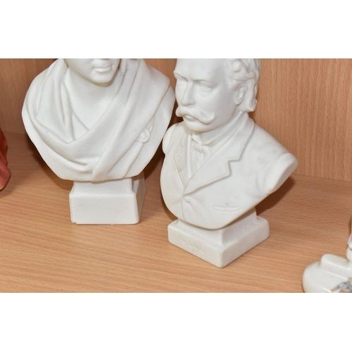 821 - FOUR PARIAN BUSTS, comprising Sir Walter Scott, marked 'R & L', height 19cm (hairline, two small chi... 