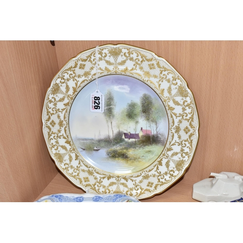 826 - ROYAL DOULTON AND ROYAL WORCESTER CABINET PLATES, comprising a Royal Doulton hand painted cabinet pl... 