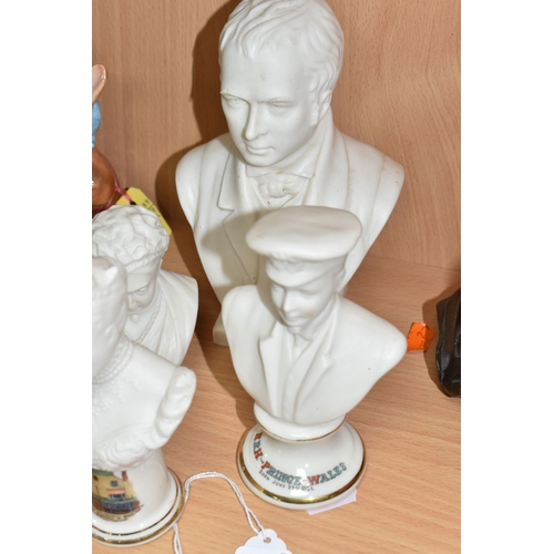 844 - FOUR PARIAN BUSTS OF BRITISH HISTORICAL FIGURES to include a 'Walter Scott' bust with a stamped Goss... 