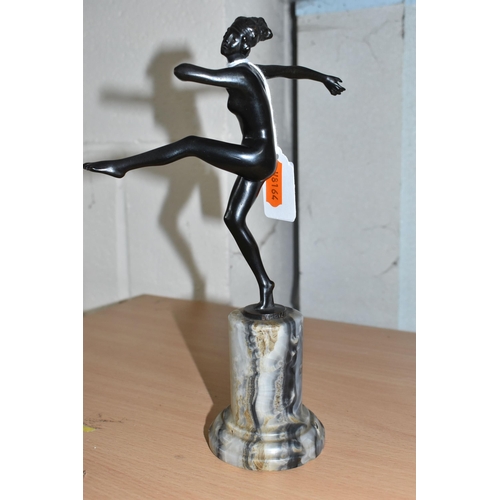 856 - AFTER LORENZL, A METAL ART DECO FIGURE OF A DANCER mounted on a marble base, height 23cm (1) (Condit... 