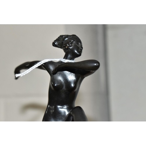 856 - AFTER LORENZL, A METAL ART DECO FIGURE OF A DANCER mounted on a marble base, height 23cm (1) (Condit... 