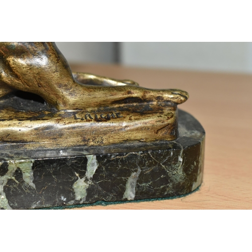 859 - A GILT BRONZE ALSATIAN GERMAN SHEPHERD SCULPTURE mounted on a marble base, marked with the name 'L. ... 