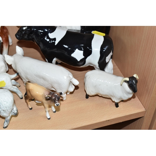 862 - A GROUP OF ELEVEN BESWICK FARM ANIMALS comprising a 'Belted Galloway Cow' No. 4113A (possible chip/s... 