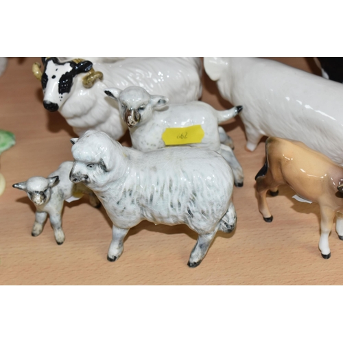 862 - A GROUP OF ELEVEN BESWICK FARM ANIMALS comprising a 'Belted Galloway Cow' No. 4113A (possible chip/s... 