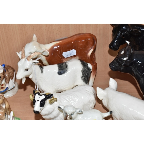 862 - A GROUP OF ELEVEN BESWICK FARM ANIMALS comprising a 'Belted Galloway Cow' No. 4113A (possible chip/s... 