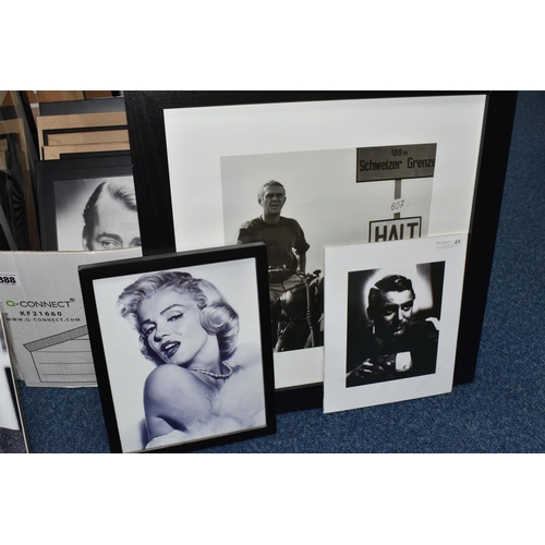 888 - THREE BOXES AND LOOSE FRAMED FILM, MUSIC, AND POP CULTURE PICTURES to include images of Marilyn Monr... 