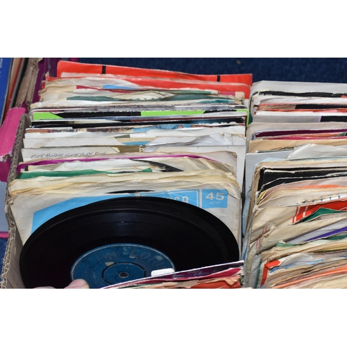 896 - A BOX OF APPROXIMATELY SIXTY 45 RPM SINGLES to include artists Frank Sinatra, Adam and The Ants, Edd... 