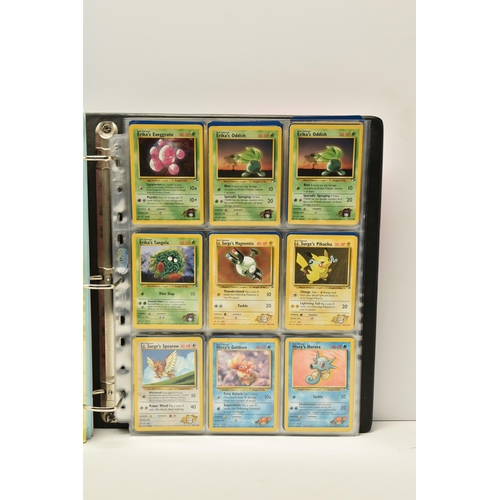 912 - FOLDER OF POKEMON CARDS, includes cards from Base Set, Jungle, Fossil, Base Set 2, Gym Heroes, Gym C... 