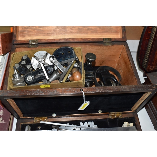 916 - A GROUP OF ENGINEERING ITEMS, to include, The Super Adept Lathe with accessories, in a vintage woode... 