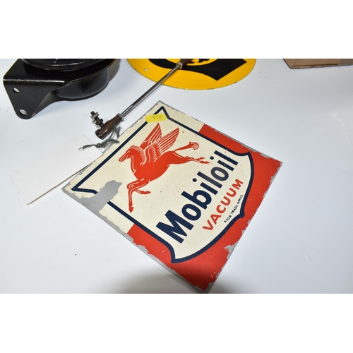 918 - ONE BOX OF VINTAGE MOTORING ITEMS, to include a metal AA round enamel sign approximately 19cm, a squ... 