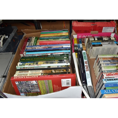 922 - FIVE BOXES OF BOOKS AND MAGAZINES ON TRAINS, to include over one hundred and twenty hardback and pap... 