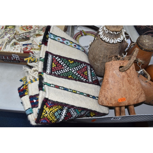 931 - A GROUP OF NORTH-KENYAN TRIBAL ITEMS to include a wooden camel bell (possibly from the Rendille trib... 