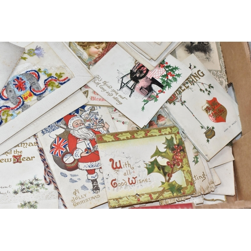 934 - ONE BOX OF EARLY TWENTIETH CENTURY GREETING CARDS, approximately one hundred mostly handmade gift ca... 