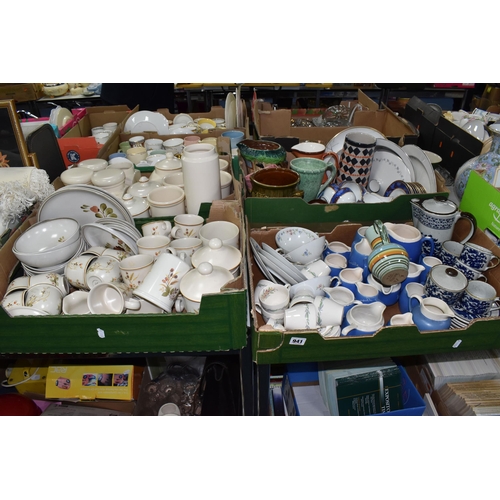 941 - FOUR BOXES OF MIXED CERAMICS, to include a selection of tea ware and storage jars 'Harvest' design S... 