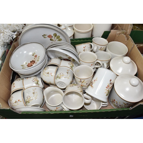 941 - FOUR BOXES OF MIXED CERAMICS, to include a selection of tea ware and storage jars 'Harvest' design S... 