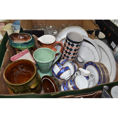 941 - FOUR BOXES OF MIXED CERAMICS, to include a selection of tea ware and storage jars 'Harvest' design S... 