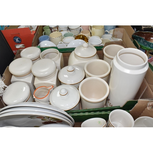 941 - FOUR BOXES OF MIXED CERAMICS, to include a selection of tea ware and storage jars 'Harvest' design S... 