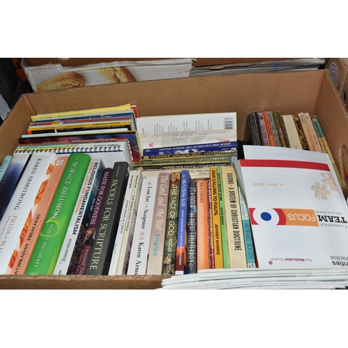 942 - TEN BOXES OF BOOKS ON RELIGION containing several hundred titles in hardback and paperback formats, ... 