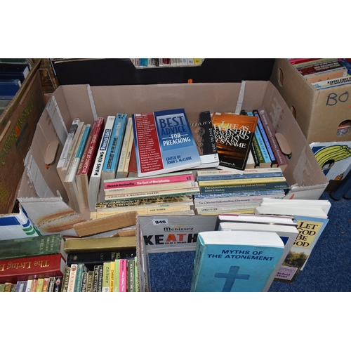 946 - TEN BOXES OF BOOKS ON RELIGION containing several hundred titles in hardback and paperback formats, ... 