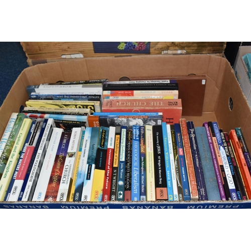 946 - TEN BOXES OF BOOKS ON RELIGION containing several hundred titles in hardback and paperback formats, ... 