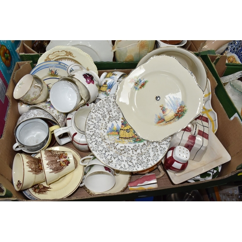 948 - FOUR BOXES OF ORNAMENTAL AND HOMEWARE CERAMICS, to include a pair of Royal Winton, pink Sylvac 1435 ... 