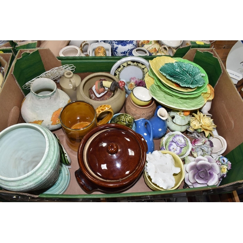 948 - FOUR BOXES OF ORNAMENTAL AND HOMEWARE CERAMICS, to include a pair of Royal Winton, pink Sylvac 1435 ... 