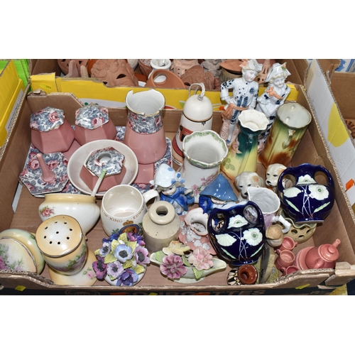 954 - FIVE BOXES AND LOOSE ORIENTAL AND MIXED CERAMICS, to include an Oriental mother of pearl jewellery b... 